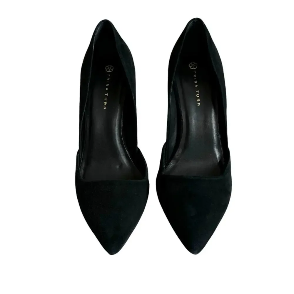 Trina Turk Hollywood Leather Suede Dress Pumps Black Shoes‎ Women's Size 7M